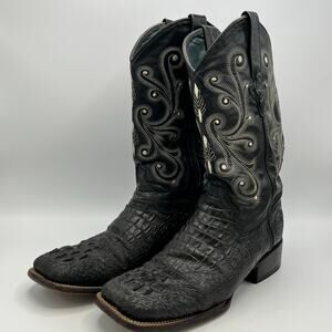Ferrini Mens Exotic Hornback Caiman Leather Square Toe Western Boots Black 8D